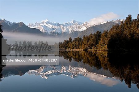 Reflection of Mount Cook in Lake Matheson - Near Fox Glacier, South Island, New Zealand