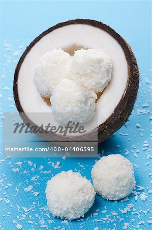 Homemade coconut sweets and fresh coconut