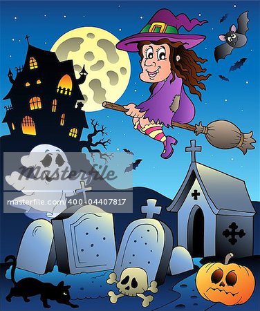 Halloween scenery with cemetery 5 - vector illustration.