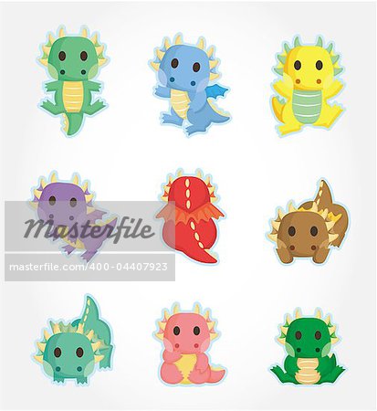 cartoon fire dragon icon set