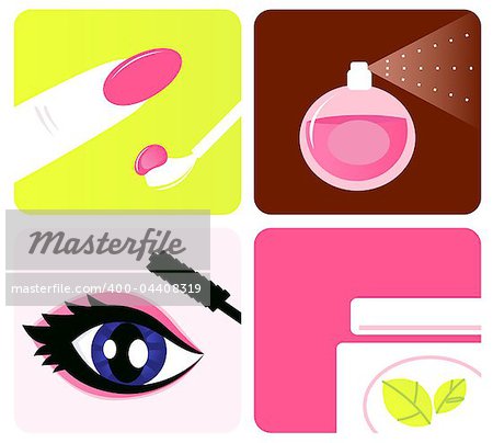 Icon set of makeup and beauty icons. Vector Illustration.
