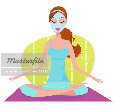 Beautiful meditating woman in yoga pose. Vector Illustration.