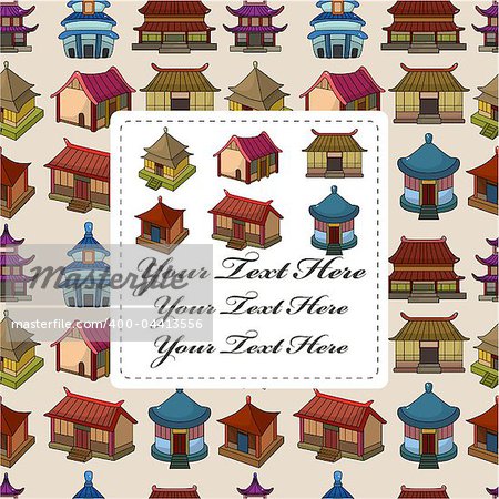 cartoon Chinese house seamless pattern