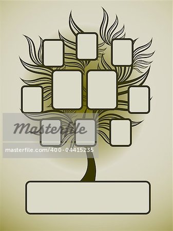 Vector family tree design with frames and autumn leafs. Place for text.