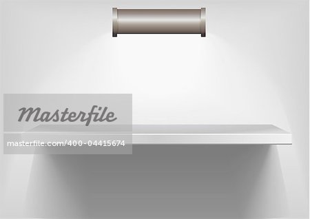 detailed illustration of white shelves with light from the top