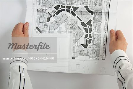 Sketch plan of building construction. Two hands of architect