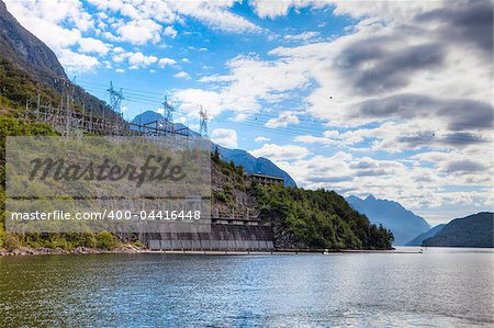 Outside structure of the Manapouri hydroelectric power plant in New Zealand