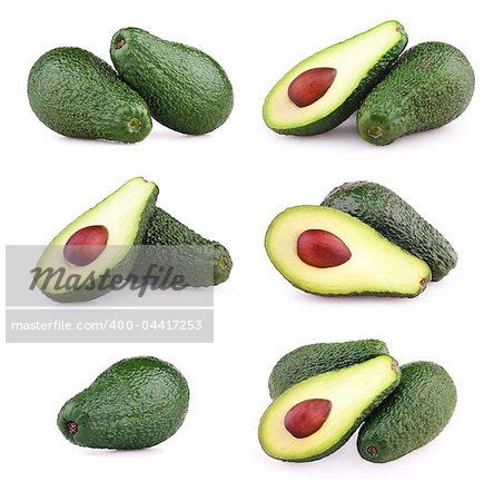 Set of avocados isolated on white background