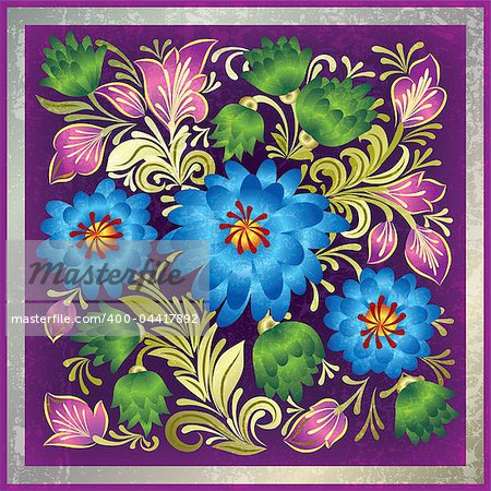 abstract purple grunge background with floral ornament