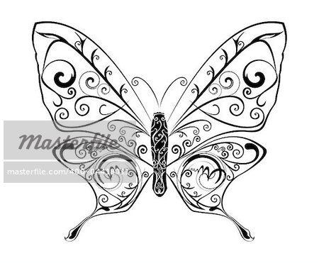 Butterfly silhouete with abstract motif, vector illustration.