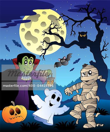 Scene with Halloween tree 4 - vector illustration.