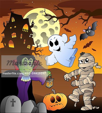 Scene with haunted house 1 - vector illustration.