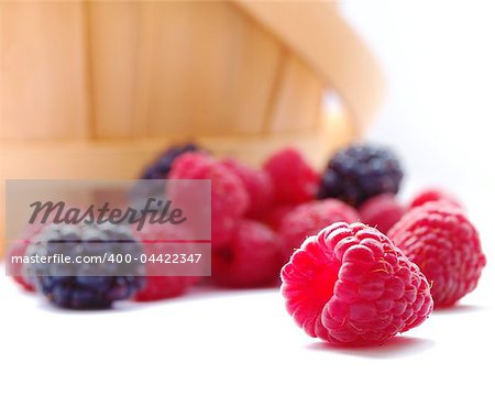 Closeup image of Fresh Raspberries and Blueberries