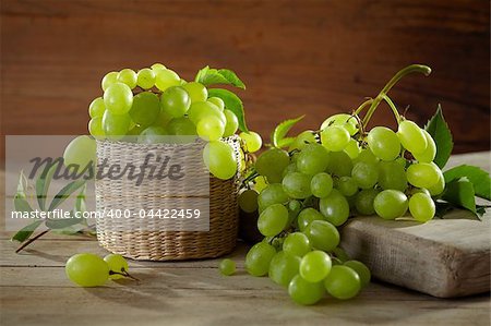 fresh green grape on old wooden table
