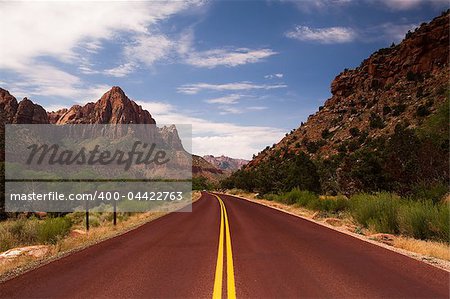 Road through Zion Canyon National Park, Utah