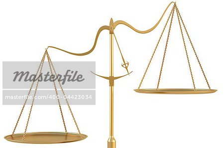 Empty golden scales. isolated on white.