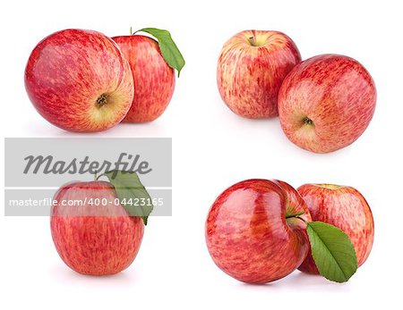 Set red apple fruits isolated on white background