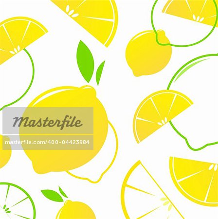 Fresh stylized Fruit - Lemon slices isolated on white. Vector Background.