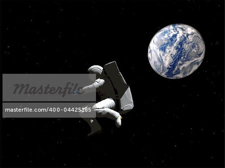 A conceptual image of spaceman or astronaut floating in space.