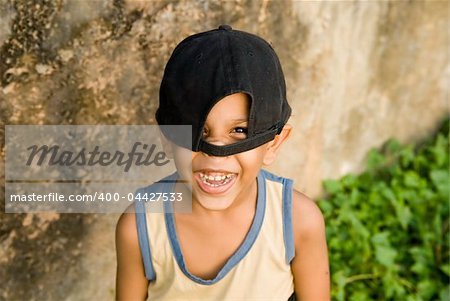 Boy mocking at the camara