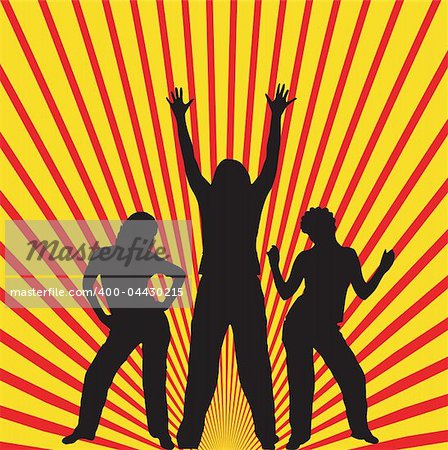 People silhouettes on a retro background
