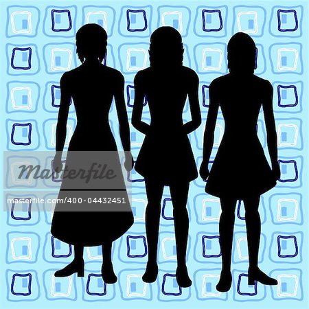 Silhouettes of women with retro background
