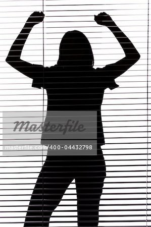 isolated on white silhouette of woman with hands up (blind)