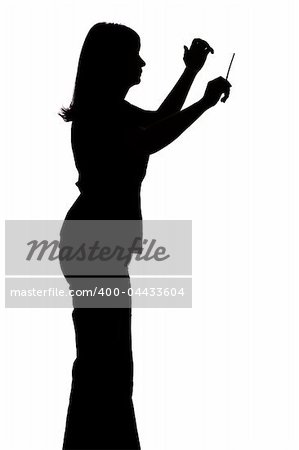 isolated on white silhouette of female conductor