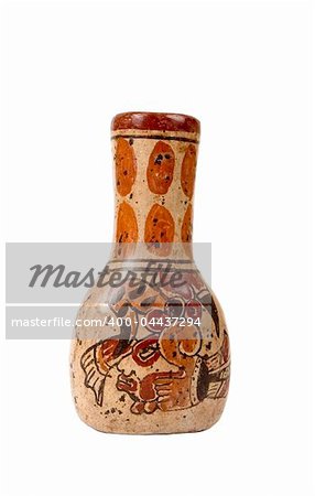 Close-up of a Mayan vase isolated on white