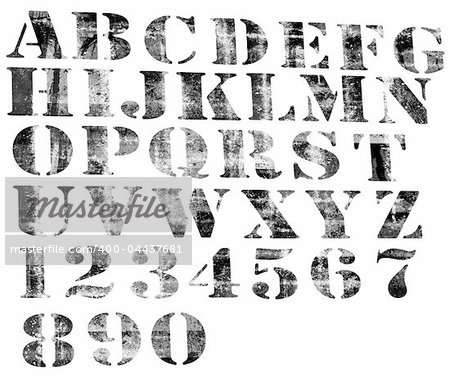 Degraded alphabet and numbers. Degraded alphabet and numbers.