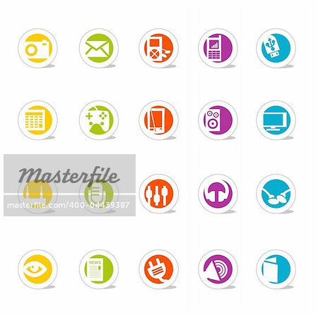 Simple Icons Media and Such; Nice set of colorful icons--see my portfolio for other icons in this series. Vector files are layered and easy to edit. No transparencies!