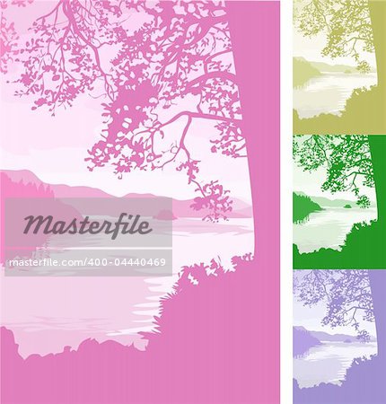 A beautiful lake scene background. Vector file includes several different colour versions