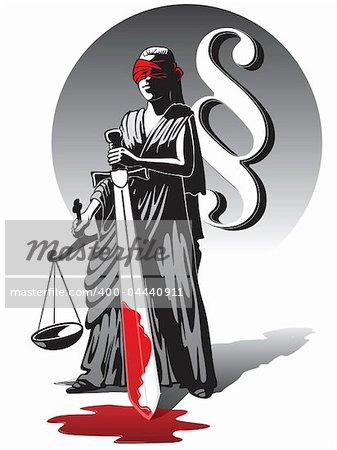 Blind Lady Justice holding scale and sword