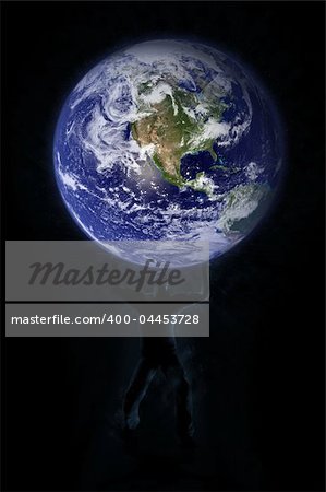 a man lifts planet earth. High resolution image.