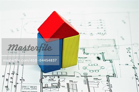 construction plan with house of building blocks