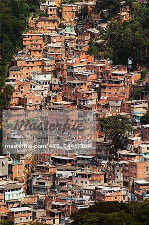 Shacks in the Favellas (Also known as Shantytown), a poor neighborhood in Rio de Janeiro.  As many as 300,000 people live in favellas