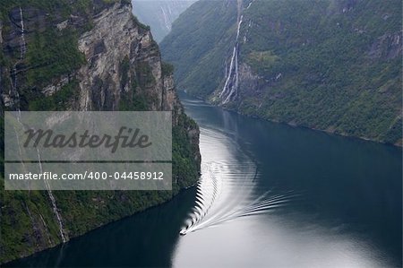 view of Geiranger fjord Norway with Cruise ship