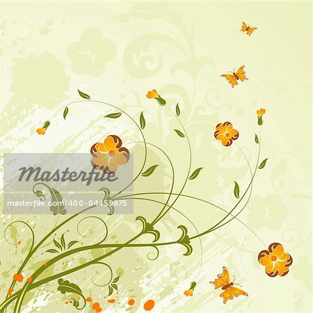 Grunge paint flower background with butterfly, element for design, vector illustration