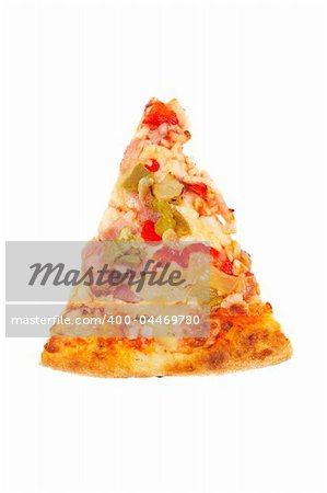 Slice of tasty Italian pizza, isolated on white background