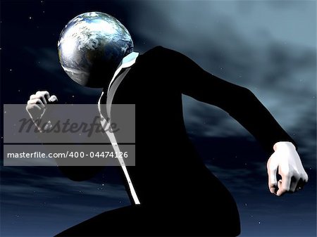 A conceptual image of a running person with his head replaced with the earth.