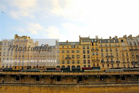 Row of houses on bank of Seine in Paris France