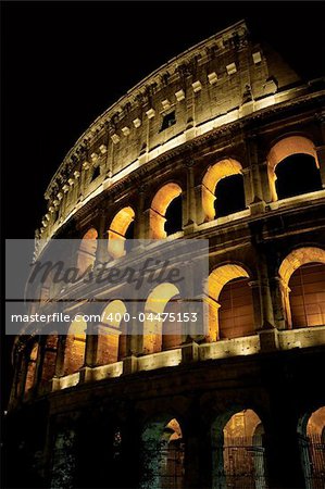 The Colosseum in Rome, Italy at night.