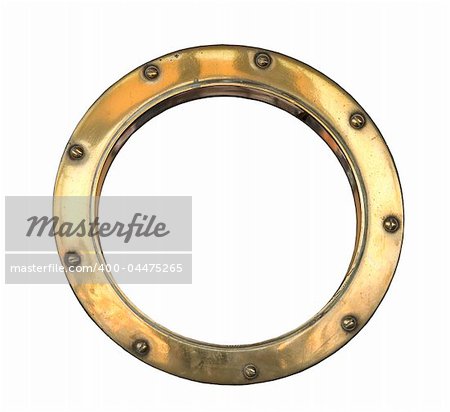 A brass ship's porthole isolated on white