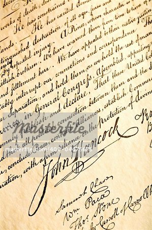 John Hancock signature on United States Declaration of Independence, closeup