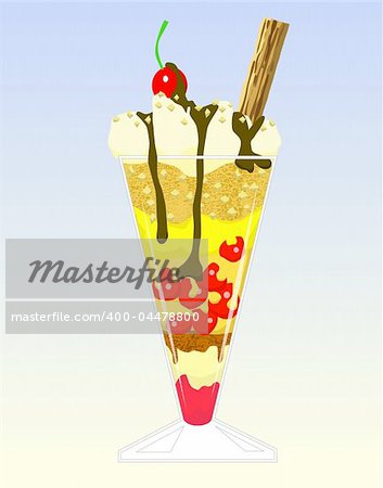 Editable vector illustration of dessert in a tall glass