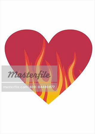 Vector illustration of Heart in flames - isolated