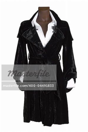 Female black velvet dress and white shirt