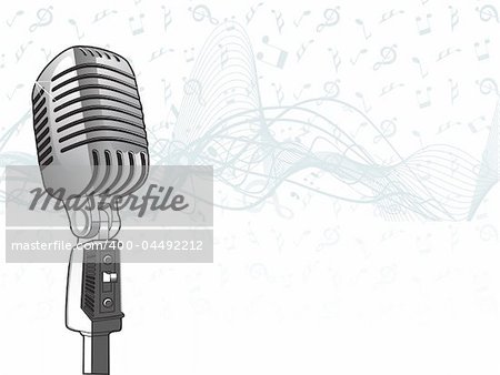 A microphone with music notes and floral design. Editable colors