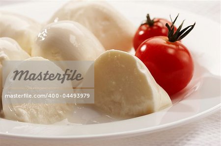 soft cheese - mozzarella with tomato on the plate for lunch