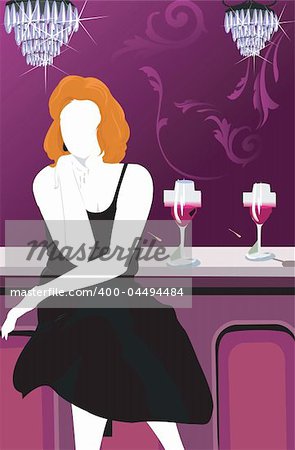 Silhouette of lady sitting alone in a party  with drink in table